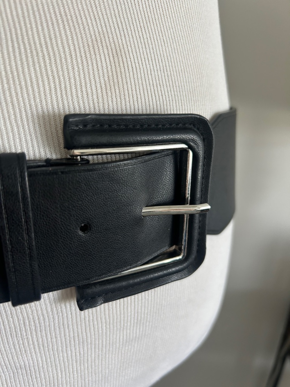 Nine West elastic M L Black Wide Women's Belt with Square Buckle - Picture 2 of 10